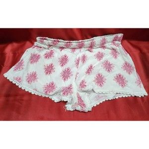 Pink Rose White Women Shorts Size Large Flower Sleepwear Active Dahlia Cotton